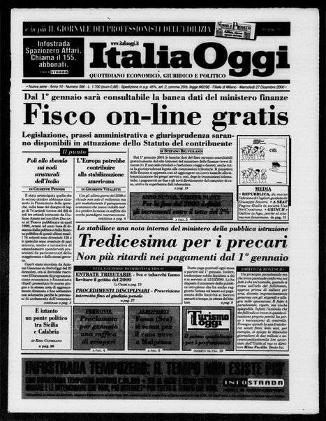 Italia oggi : quotidiano di economia finanza e politica